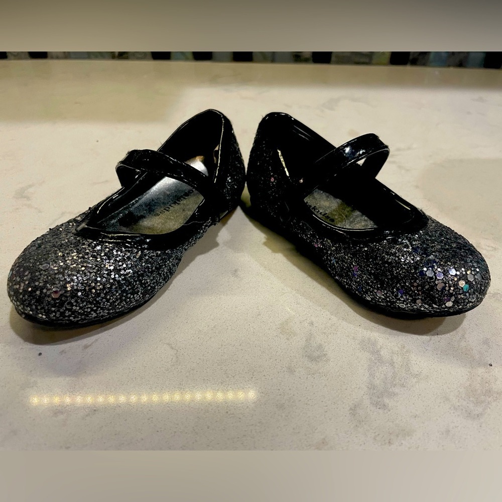 Koala Kids Black Glitter Mary Jane Party Shoes Toddler Size 6/Like New